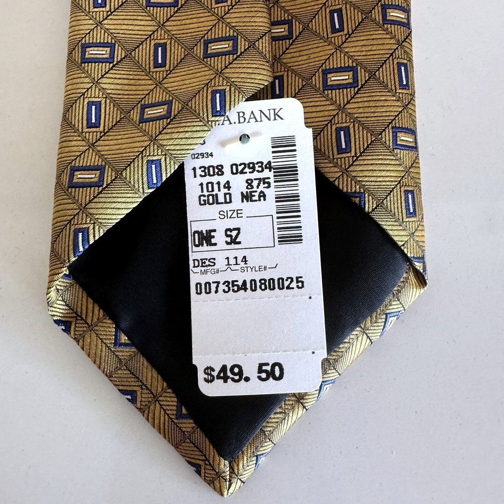 JOS A BANK 100% Silk Tie Gold Blue Geometric Made in Italy NEW - Picture 3 of 7
